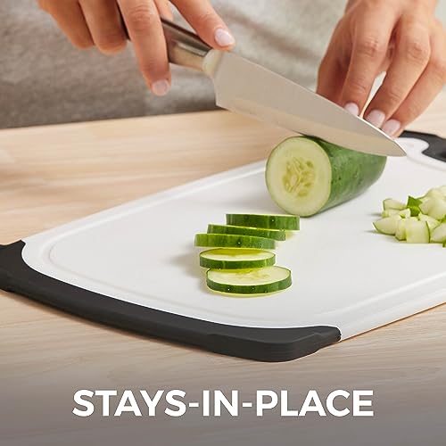 Home Genie Large Reversible Kitchen Cutting Board Set of 3, Slip-Resistant Rubber Border and Juice Grooves, Dishwasher Safe Strong Food Plastic Chopping Boards Chopper Tray Cooking Gadget, Pitch Black