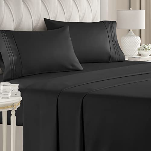  Queen Size Sheet Set - Breathable & Cooling Sheets - Hotel Luxury Bed Sheets - Extra Soft - Deep Pockets - Easy Fit - 4 Piece Set - Wrinkle Free - Comfy - Black Bed Sheets - Queens Sheets – 4 PC