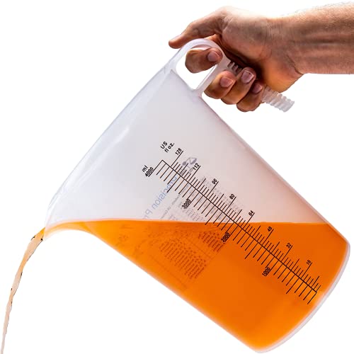 One Gallon 128oz Measure Pitcher - Convenient Conversion Chart - Strong Food Grade - Great For Lawn, Pool Chemicals - Ag - Lye and Home Hobbies - Motor Oil and Fluids - by Turnah Precision Products