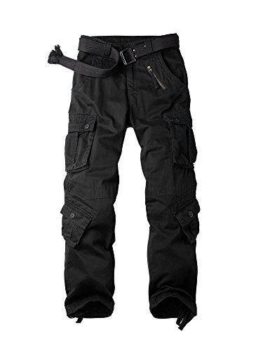 OCHENTA Men's Military Cargo Pants with 8 Pockets, Relax fit for Casual Work Combat Army Trousers Black 38