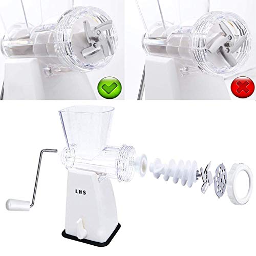 Manual Meat Grinder with Stainless Steel Blades Heavy Duty Powerful Suction Base for Home Use Fast and Effortless for All Meats-White