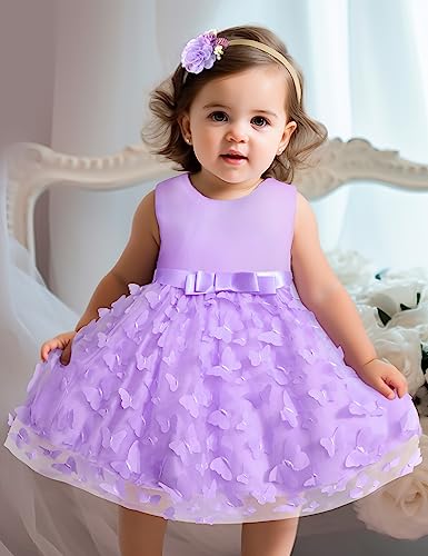 Qaoerde Baby Flower Girl Dresses 1/2 Birthday Outfit Girl Flower Girl Dress for Wedding Birthday Baptism Special Occasion Dress Violet