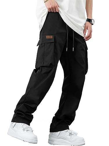 Comdecevis Men's Casual Cargo Pants Hiking Pants Lightweight Sweatpants Jogger Pants with Multi Pockets Work Pants Black