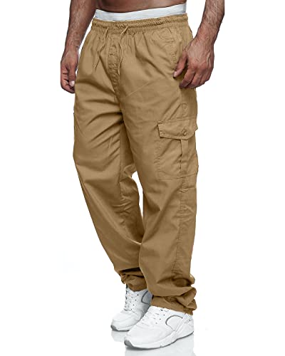 Men's Cargo Pants Relaxed Fit Sport Pants Jogger Sweatpants Drawstring Outdoor Trousers with Pockets Khaki 4XL