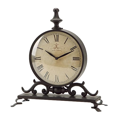 NIKKY HOME Large Vintage Table Clock, Silent Non-Ticking Battery Operated Retro Desk Shelf Mantel Clock for Bathroom Living Room Decor - Black