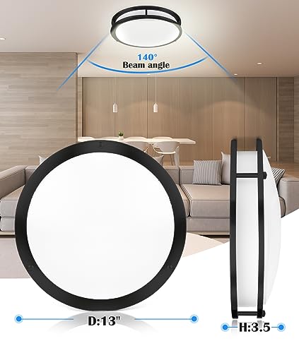 2 Pack Black Ceiling Light, 13 Inch Flush Mount LED Ceiling Light, Kids Bedroom Lighting with 5CCT(2700K/3000K/3500K/4000K/5000K Adjustable), 23W, CRI80 Eye Caring Illumination, ETL Listed