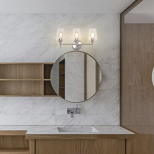 Edvivi 3-Light Vanity Lights, Modern Brushed Nickel with Clear Glass Shade Bathroom Light Fixtures, Wall Light for Mirrors, Bedroom, Living Room, Hallway