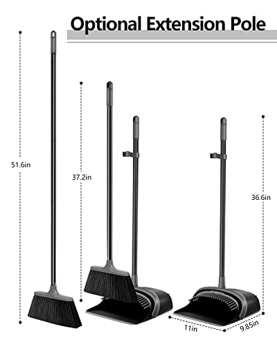 Broom with Dustpan Combo Set, Upgrade Broom and Dustpan Set for Home, 52'' Long Handle Broom and Dustpan Set, Standing Dustpan and Broom for Kitchen Office Lobby Floor