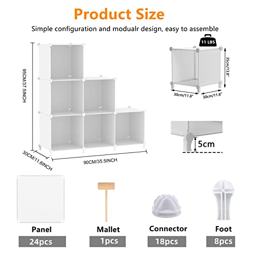 AWTATOS Cube Storage Organizer, Shelves Bookshelf, 6 Cube Closet Organizers and Storage, DIY Stackable Plastic Clothes Organizer Shelving for Bedroom, Home Office, White