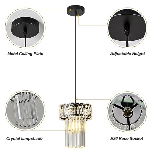 BBLLWJ Modern Pendant Light Black Pendant Lights Crystal Chandeliers Adjustable Pendant Lighting Fixture for Kitchen Island Living Room Corridor Bedroom (Black 1-Light)