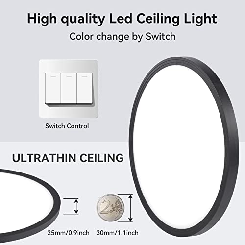 4 Pack 12 Inch 28W LED Flush Mount Ceiling Light, Black Shell 3 Color Changeable (3000K/4000K/6000K),120V Slim Surface Mount Ceiling Light Lighting Fixture for Kitchen Bedroom Living Room