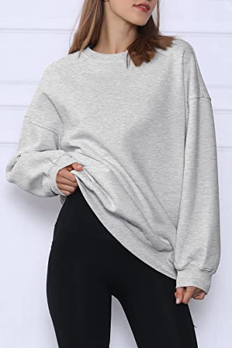 EFAN Sweatshirts Hoodies for Women Oversized Sweaters Fall Outfits Clothes 2023 Crew Neck Pullover Tops Casual Soft Winter Fashion Grey