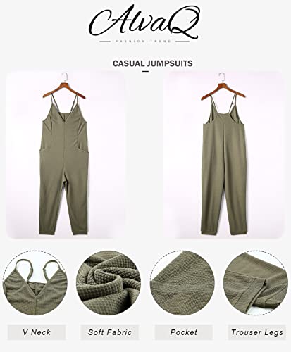 AlvaQ Green Jumpsuit Casual Sleeveless Maternity Clothes Spaghetti Strap Long Pant Rompers One Piece Jumpsuits for Women with Pockets X-Large