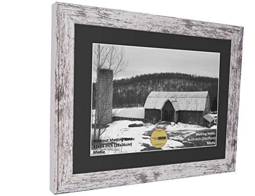 Creative Picture Frames 8x10 Opening Black Mat in our 11x14-inch Barn Wood Picture Frame Includes Glass, Easel with Installed Wall Hanger