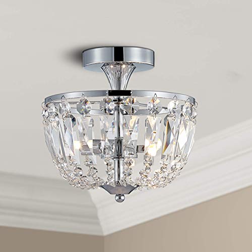 Bestier Modern Chrome Crystal Semi Flushmount Chandelier Lighting LED Ceiling Light Fixture Lamp for Dining Room Bathroom Bedroom Livingroom Diameter 9" Height 8.6"