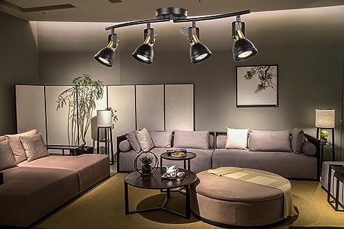 CRAFTRONOS 4 Light Track Lighting Kit, Matt Black Brass Finish 4 Way Adjustable with Moden Flush Mount Ceiling Spotlight for Kitchen,Dining,Living Room,Home Improvement