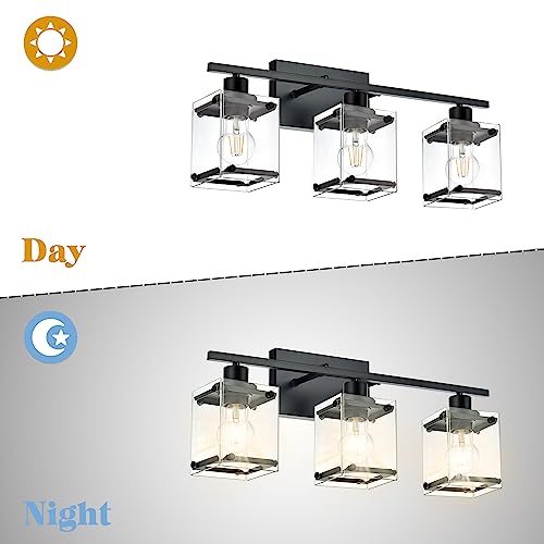 TULUCE 3-Light Bathroom Wall Light Fixtures,Black Bathroom Vanity Light with Clear Glass Shade Modern Wall Sconce for Bathroom Hallway Living Room