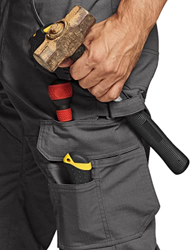 CQR Men's Flex Ripstop Work Pants, Water Resistant Tactical Pants, Outdoor Utility Operator EDC Cargo Pants, Dura Flex Charcoal, 38W x 34L