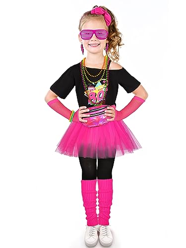 AOTHSO 18 Pieces Girls 80s Costume Accessories Set Halloween Cosplay 1980s Party Kids 80s Outfit Clothes Costume Set