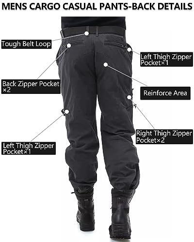 GSGGIG Men's Work Pants Outdoor Tactical Cargo Pants for Men, Cotton Casual Combat Pants with Zipper Pockets No Belt 9920-Gray-36