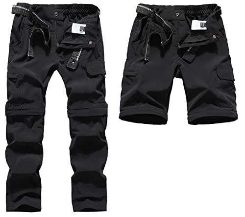 DAFENGEA Kids Hiking Cargo Pants Quick Dry Casual Outdoor Hiking Convertible Trousers, Black 12Y