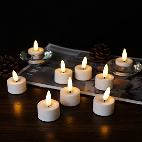 Lasumora 12-Pack Flameless Tea Lights Candles, Battery Operated LED Flickering Votive Candle Long Lasting, Tealights with 3D Wick Warm Light for Wedding, Valentine’s Day, Halloween(1.5 X 1.8 Inch)