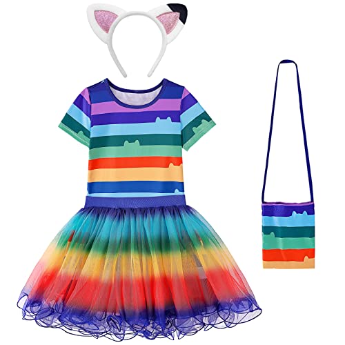 ADREIT Rainbow Tutu Dress for Girls, Birthday Girl Outfit Set Costumes with Headband and Bag Halloween Birthday Party Outfits