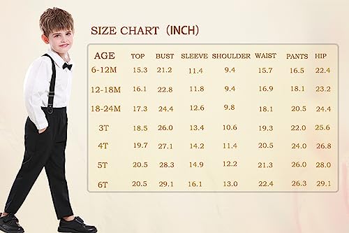 SALNIER Toddler Dress Suit Baby Boys Clothes Sets Bowtie Shirts + Suspenders Pants 3pcs Gentleman Outfits Suits 6 Month - 6 Years (Blue005 12-18M)