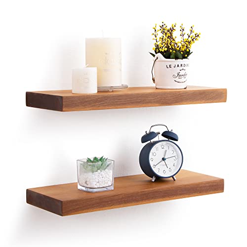 Fun Memories Floating Shelves for Wall, Solid Acacia Wood Wall Shelves Set of 2, Heavy-Duty Bathroom Shelves for Storage, Rustic Floating Shelf for Living Room, Bedroom, Kitchen