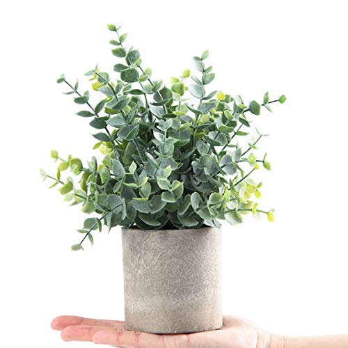 Coferset 2 Pack Small Fake Plants Eucalyptus Potted Artificial Plants for Shelf Desk Home Bathroom Farmhouse Room Coffee Table Decor (Sage Green)