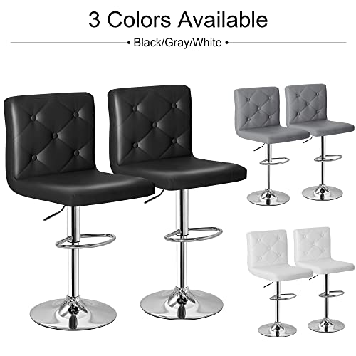 VECELO Adjustable Bar Stools with Back, Bar Height Stools for Kitchen Counter, Bar Stools Set of 2, Black