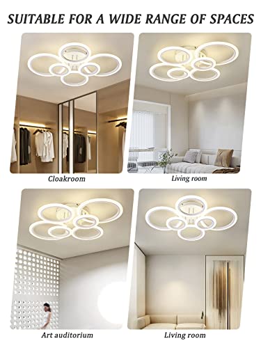 Vikaey Modern LED Flush Mount Ceiling Light, 6 Rings LED White Close to Ceiling Light, Lighting Fixture Ceiling Lamp for Kitchen, Living Room, Bedroom, Laundry Room, 4000K Not dimmable