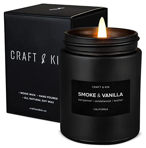 Scented Candles for Men | Wood & Vanilla Scented Candle | Candle for Men | Soy Candles for Home Scented | Holiday Candle, Wood Wicked Candles | Vanilla Candle in Black Jar