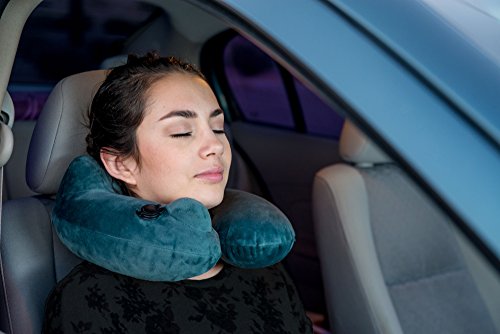 AirComfy Daydreamer Inflatable Neck Travel Pillow - Luxuriously Soft Washable Cover and Compact Packsack with Travel Clip - for Lightweight Support in Airplane, Car, Train, Bus and Home - Dark Blue