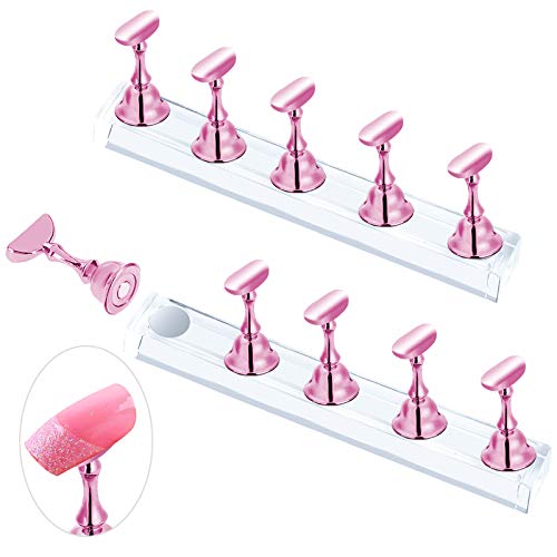 2 Sets Pink Nail Stand for Press on Nails Display, Magnetic Fake Nails Holder for Painting Nails Practices, Beginner Acrylic Nail Art Kit Accessories, Nail Salon Equipment and Decor