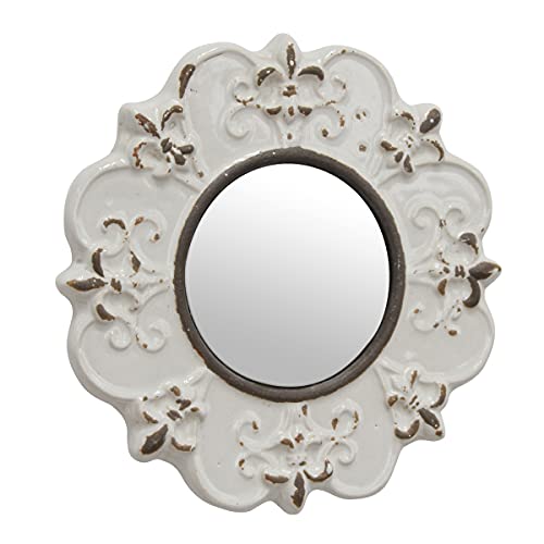 Stonebriar Decorative 8" Antique Off White Round Ceramic Accent Wall Mirror