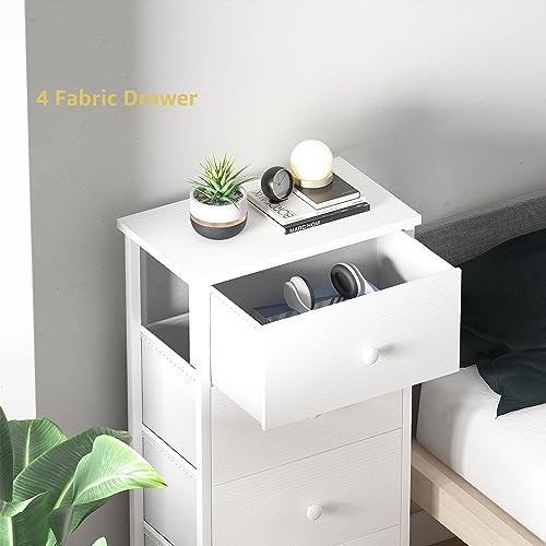 BOLUO White Dresser for Bedroom 4 Drawer Dressers & Chests of Drawers Fabric Small Dresser Organizer for Closet Adult Modern