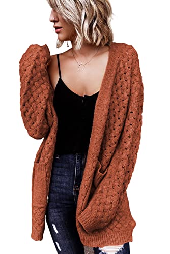 Dokotoo Womens Sweaters 2023 Fashion Oversized Loose Casual Fall Autumn Winter Thick Long Sleeve Open Front Long Cable Knit Cardigans Sweater for Women Outerwear Coat Brown Medium