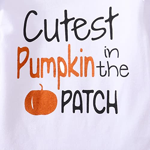 Detigee Newborn Girl First Halloween Outfit Thanksgiving Clothes Cutest Pumpkin in The Patch Girl Outfit (White,0-3 Months)