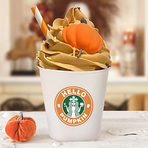 Fall Decor - Fall Decorations for Home - 2 Pack Mini Pumpkin Spice Latte Cups with Faux Whipped Cream - For Autumn Tiered Tray Thanksgiving Farmhouse Table - Gifts for Women Warming Gifts New Home