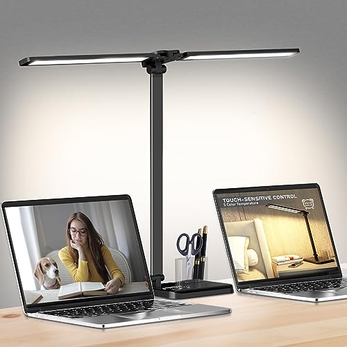 LED Desk Lamp Dimmable Table Lamp with USB Charging Port, 50 Lighting Modes, Adjustable Foldable Dual Swing Arm Architect Desk Lamp for Home Office, Eye-Caring Reading Lamp w/ Pen Holder 45min Timer