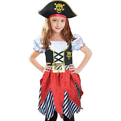 Lingway Toys Girls Deluxe Pirate Costume,Buccaneer Princess Dress for Kids 7-8years