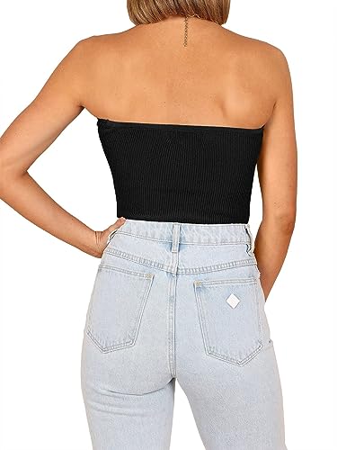 ANRABESS Womens Summer Outfits Vacation Preppy Clothes Crop Tops Cute Clothes 2023 Tube Backless Going Out Bandeau Knit Y2K Sexy Strapless Sleeveless Tank Corset Tops Teen Girls B1100heise-M