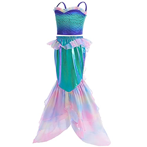 KVVFTT Little Girls Mermaid Costume Dress Outfit Princess Mermaid Birthday Party Dress Up with Accessories