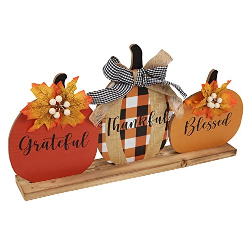 Esur Fall Decorations for Home, Rustic Fall Tabletop Counter Decor, Thanksgiving Decor Gifts - Thankful Grateful Blessed