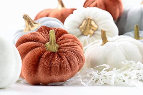 Velvet Pumpkins, 18 PCS Fall Table Decorations for Home, Artificial Pumpkins Set for Fall Autumn Harvest, Thanksgiving, Wedding