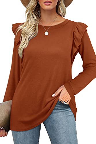 Dofaoo Womens Long Sleeve Tops Lightweight Fall Outfits for Women 2023 Caramel XXL