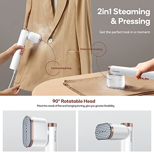 Newbealer Handheld Steamer for Clothes, Horizontal & Vertical Steaming, Rotatable Dry Ironing, 2 Steam Levels 15s Heat Up, 302℉ Powerful Clothing Iron w/Silicone Rest, Ironing Glove Travel/Home Use