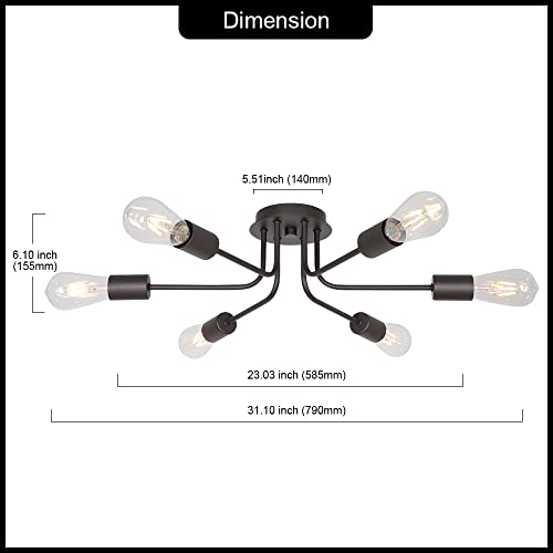 TULUCE 6 Light Sputnik Chandelier Oil Rubbed Bronze Ceiling Light Semi Flush Mount Light Ceiling for Kitchen Dining Room Living Room Foyer