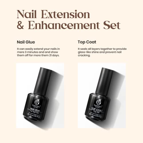 beetles Gel Polish 5 in 1 Nail Glue Base Gel and No Wipe Top Coat Kit 2PCS 15ML for Gel Nails and Gel Nail Polish Easy Nail Extension Gel, Soak Off LED Gel Shine Finish and Long Lasting